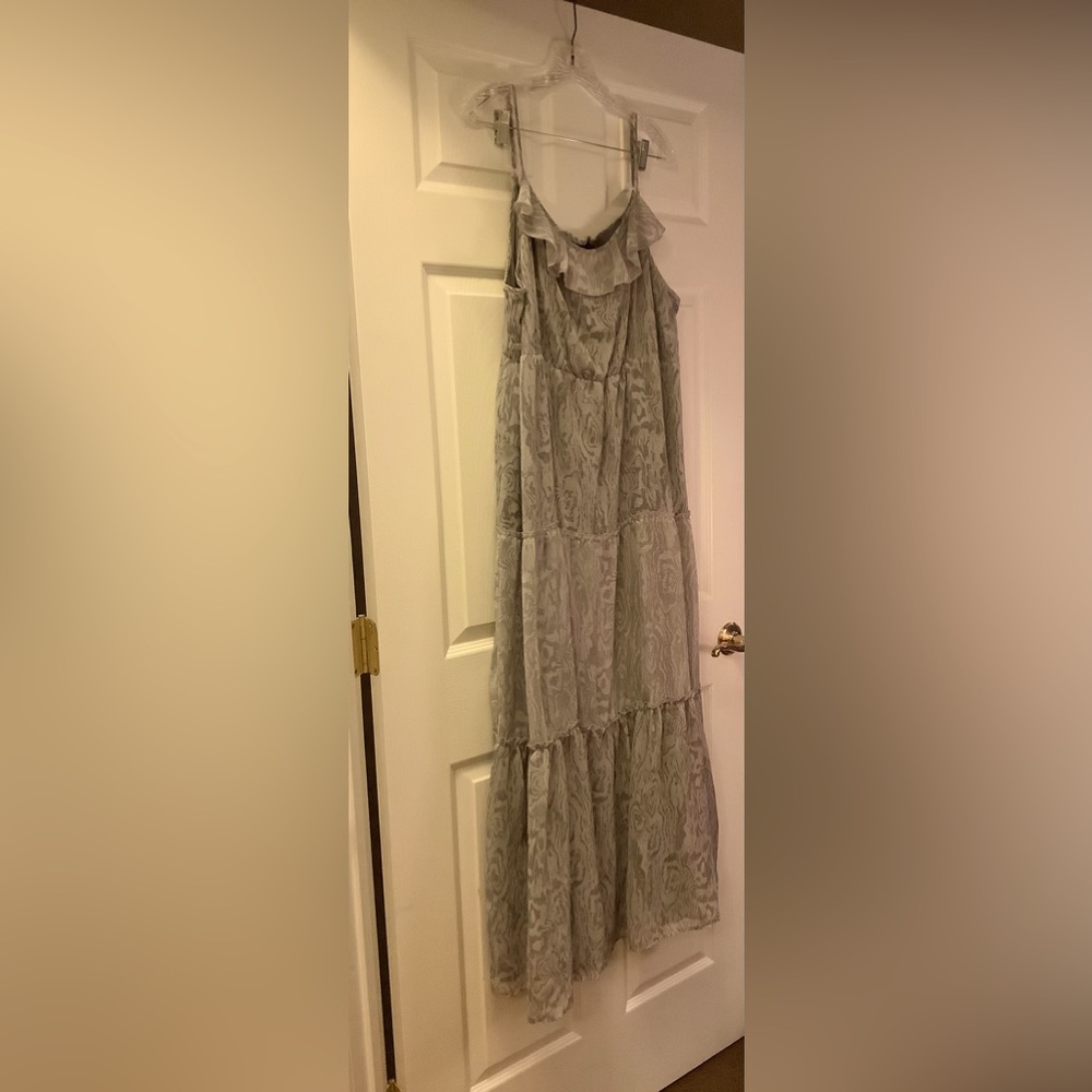 Relativity Grey lined sleeveless dress with ruffles